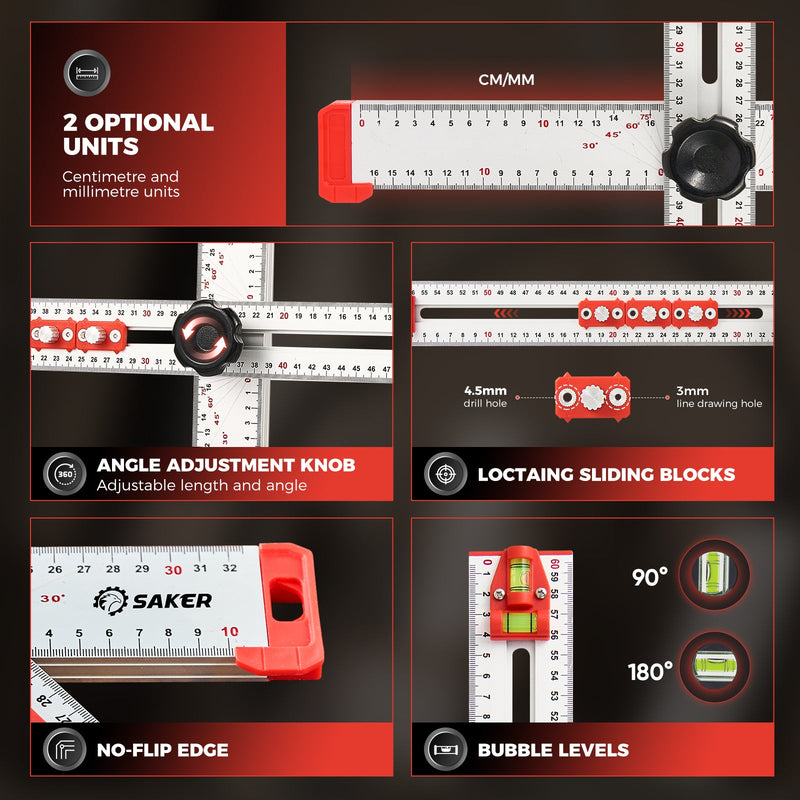 Accurate Hole Position Marker - SAKER® 4 in 1 Drilling Positioning Ruler