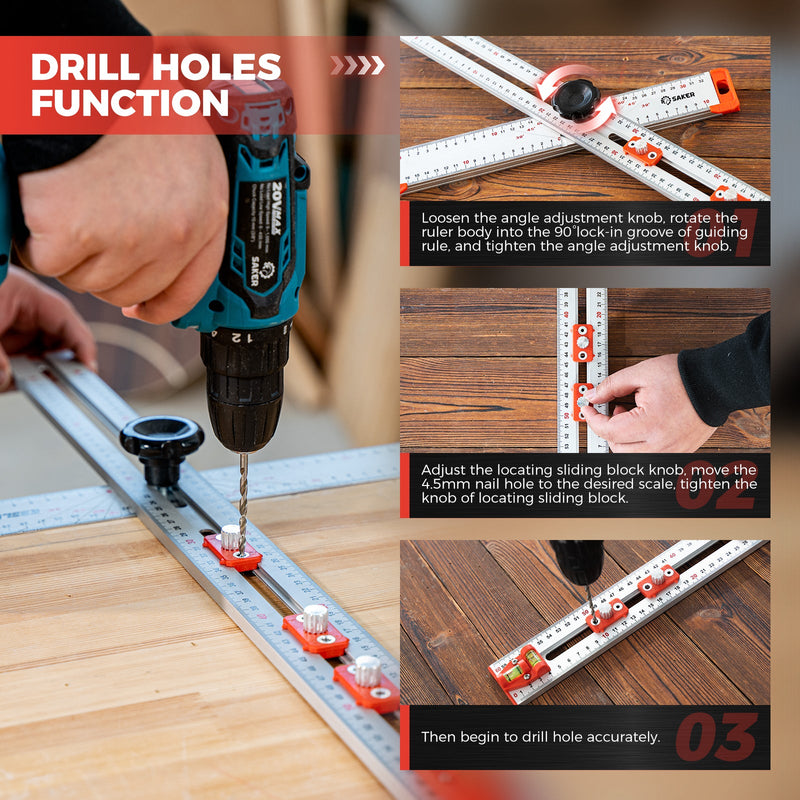 Accurate Hole Position Marker - SAKER® 4 in 1 Drilling Positioning Ruler